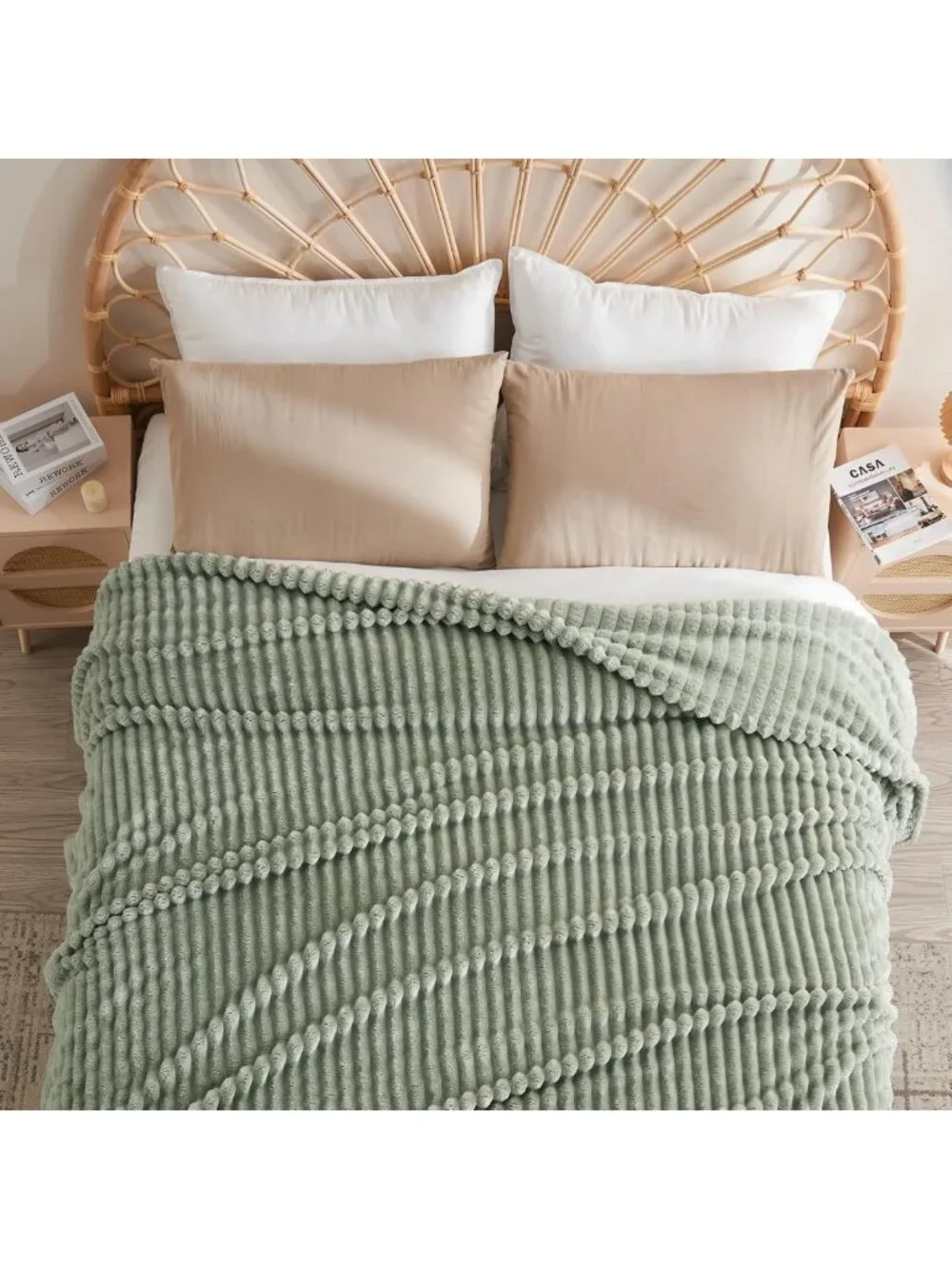 Cozy Sage Green Ribbed Throw Blanket | Soft Silky Flannel Fleece | All Season